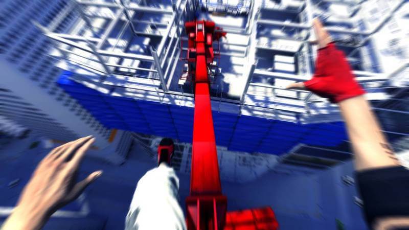 Mirror's Edge is filled with massive leaps and plenty of action.