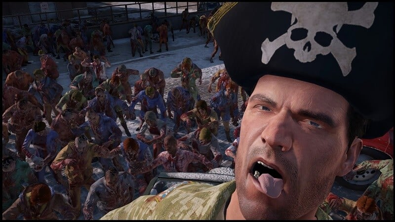 Frank West with pirate hate and zombie horde