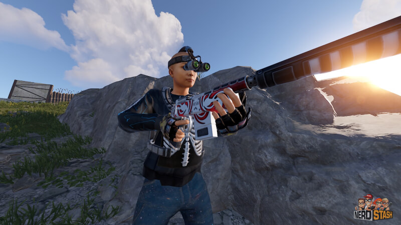 Rust player looking around with Night Vision Googles
