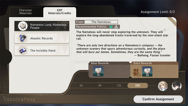 The Honkai: Star Rail daily quest, Assignments.