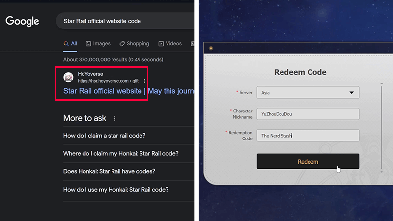 How To Redeem Promo Codes in Honkai Star Rail via website