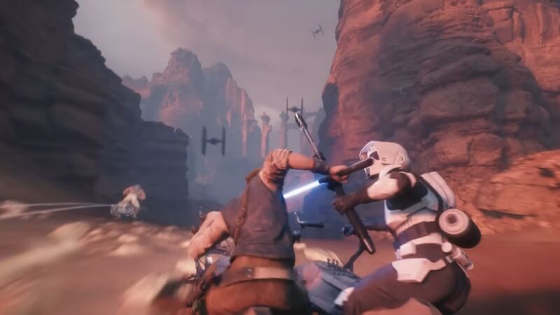 Cal fighting an imperial trooper in Jedi Survivor