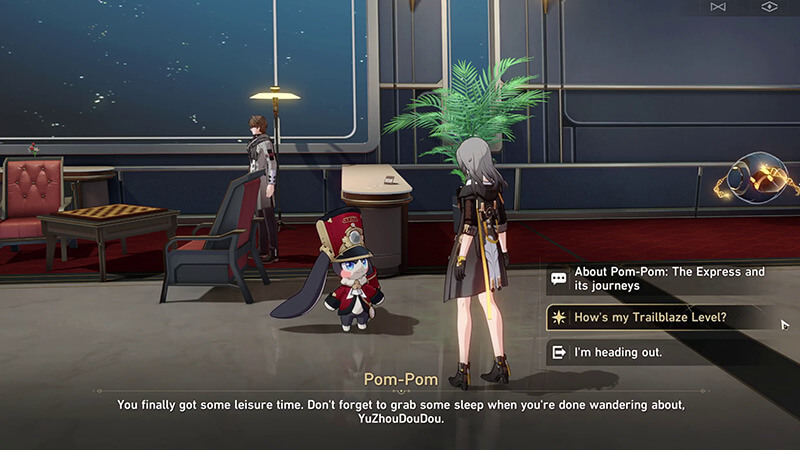 Viewing Trailblazer Level Rewards with Pom-Pom in Honkai Star Rail