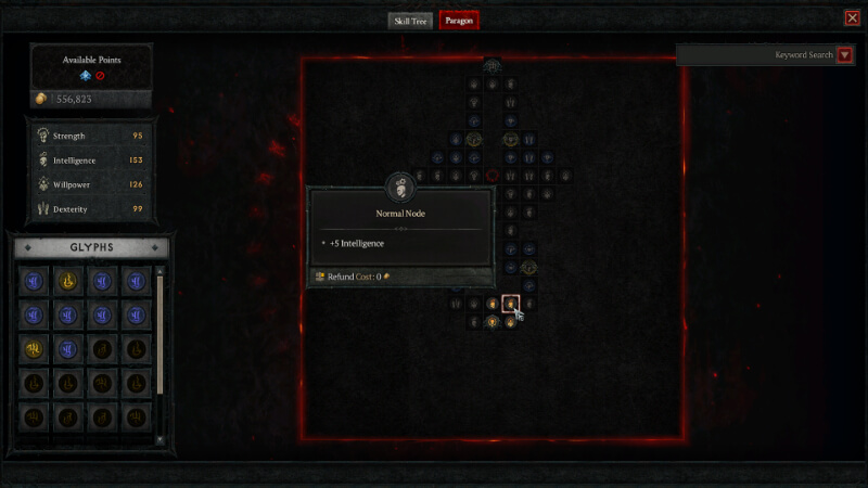 Menu Paragon Nodes