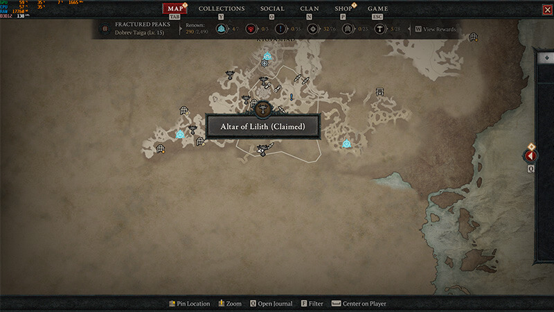 Fractured Peaks Shadow Trail Altar of Lilith Location in Diablo 4