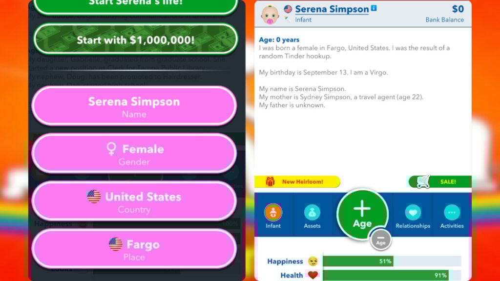 how to be born in north dakota bitlife