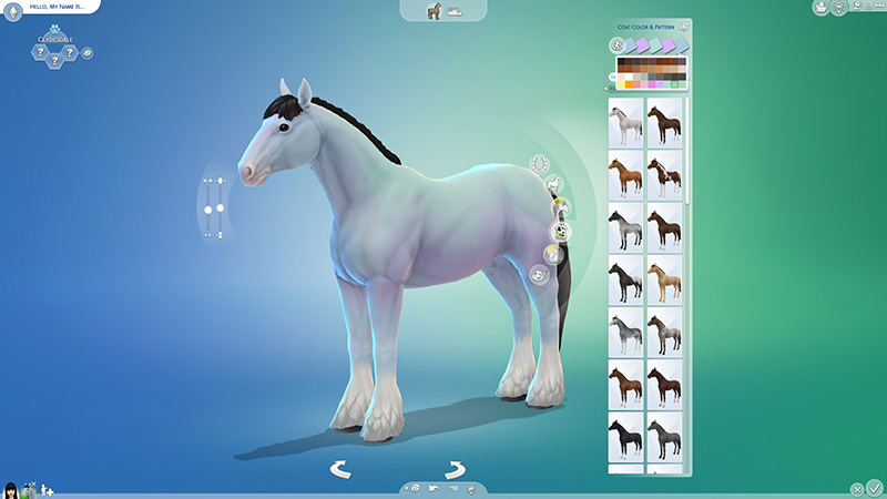 The Sims 4 Create-a-Sim horse menu
