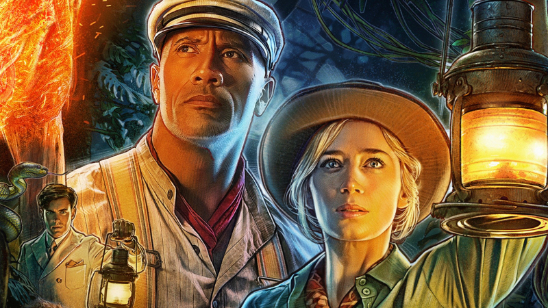 Johnson and Blunt pose on the poster for Jungle Cruise
