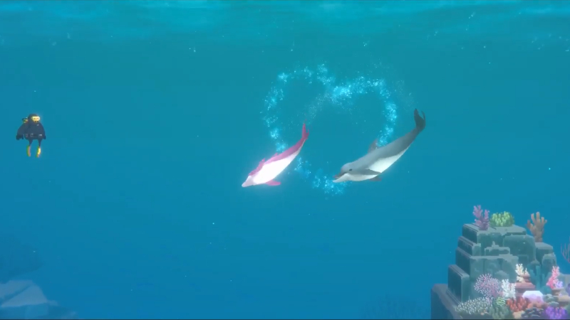 Pink Dolphin making a heart sign in Dave the Diver.