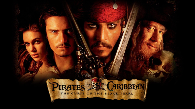 The main characters from Pirates of the Carribean: Curse of the Black Pearl, the best Disney theme park-inspired film.