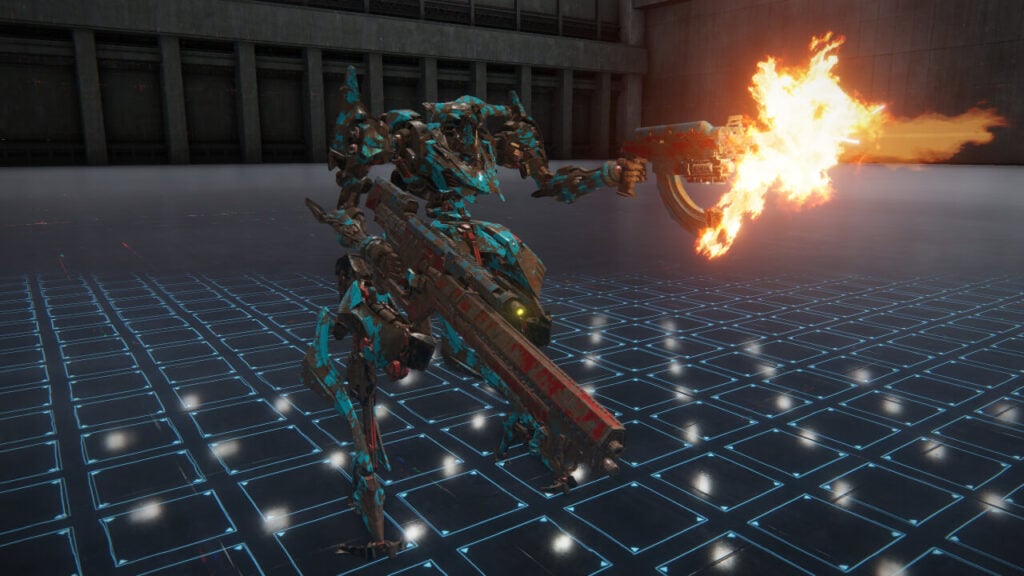 An AC firing a kinetic weapon in Armored Core 6