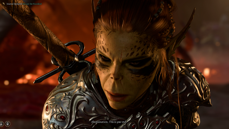 Close-up of one of the party members from BG3 by Larian Studios