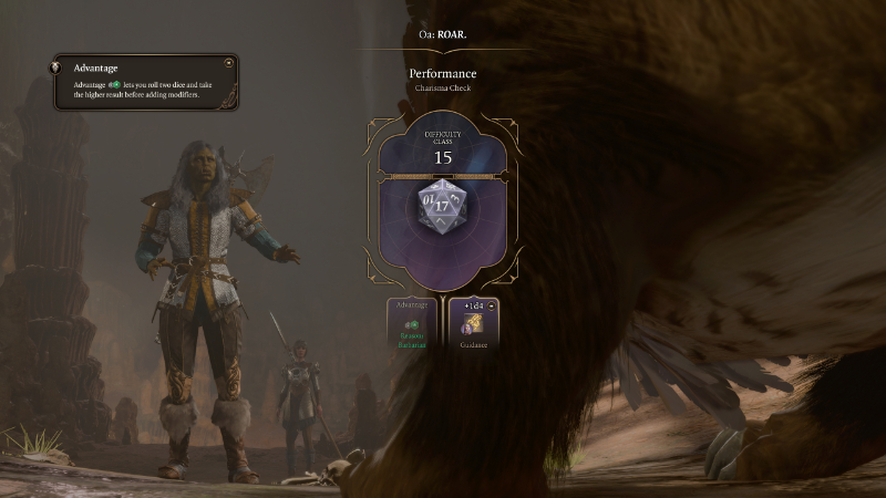 The player roar's at an Owlbear in BG3 by Larian Studios