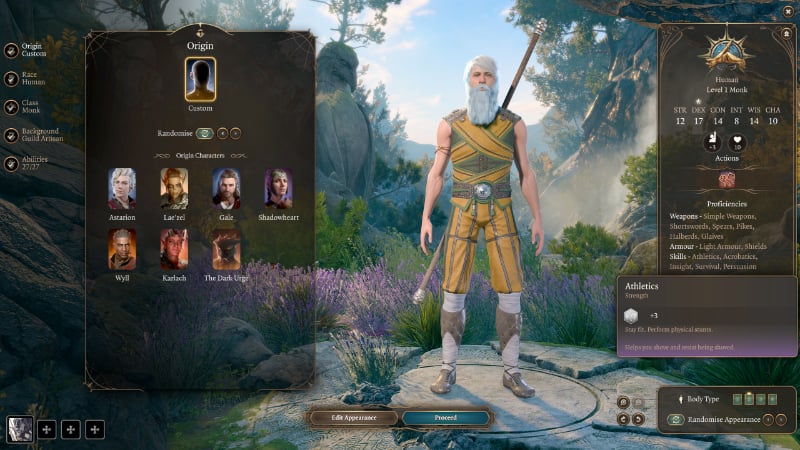 Athletics Description on BG3 character creation screen