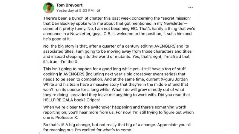 Tom Brevoort X-Men Avengers
