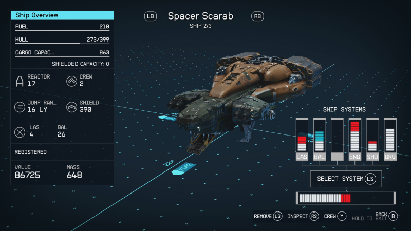 Starfield Ship Menu