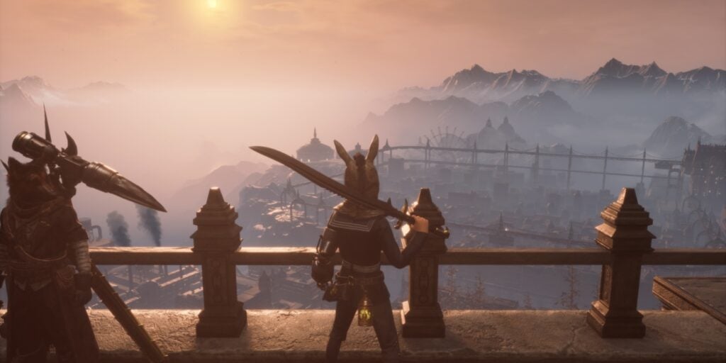 Lies of P best Strength build Greatsword of Fate at a sunrise