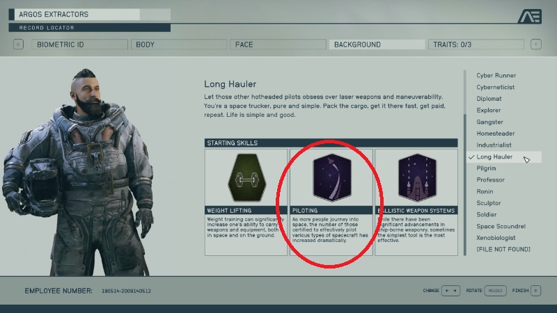The Long Hauler and Piloting skill in Starfield