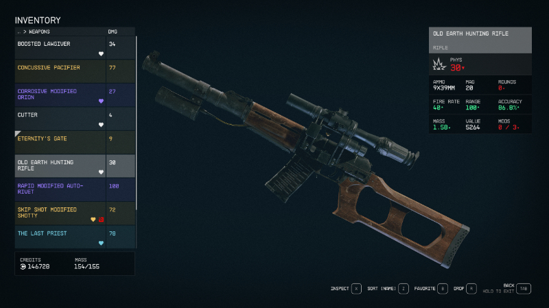 The Old Earth Hunting Rifle in Bethesda's new sci-fi RPG