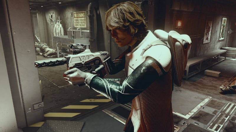 The main character points a gun in Starfield