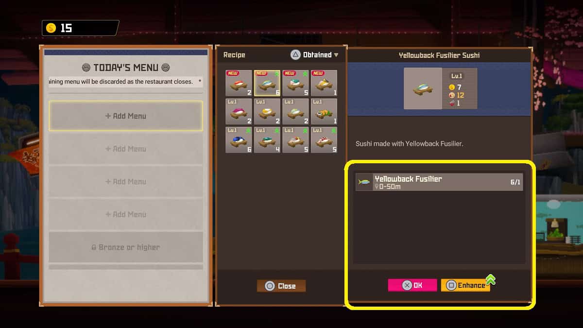 enhancing a recipe using todays menu in dave the diver