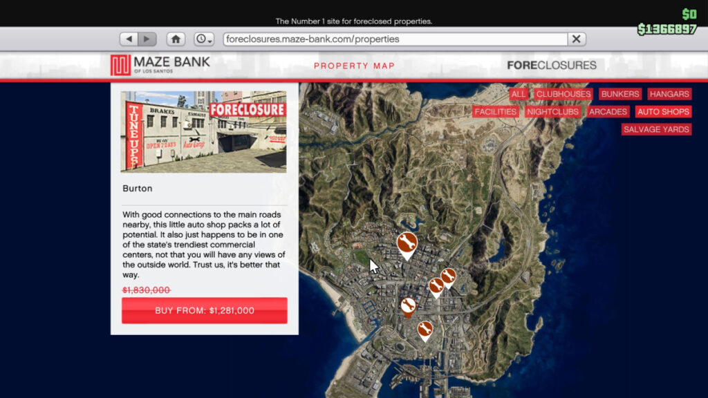 GTA Online Auto Shop Map