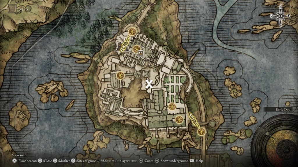 The location of the Carian Knight Armor Set. Showcased in the game's map.