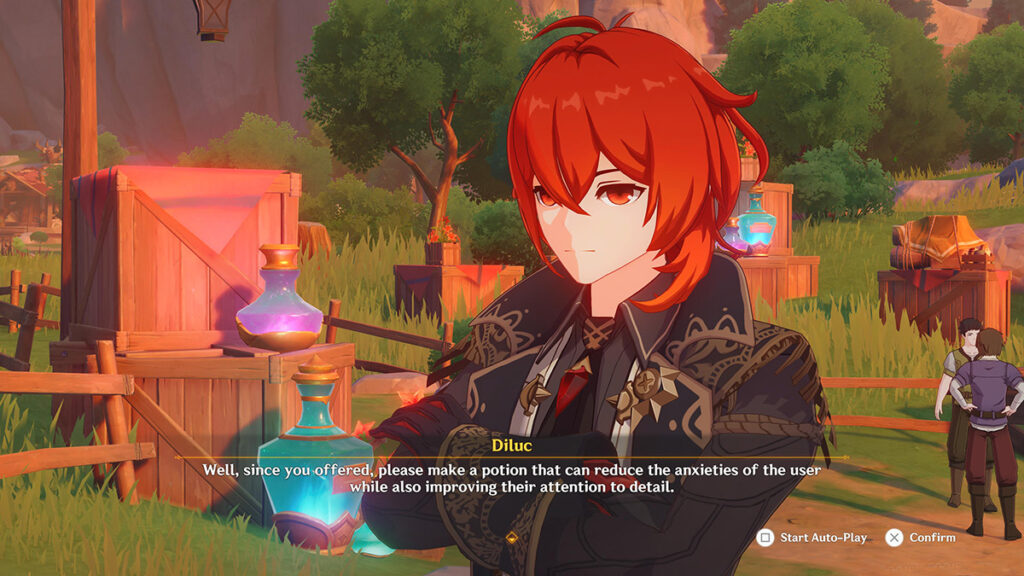 Diluc orders his Special Potion as part of Genshin Impact's Alchemical Ascension event.