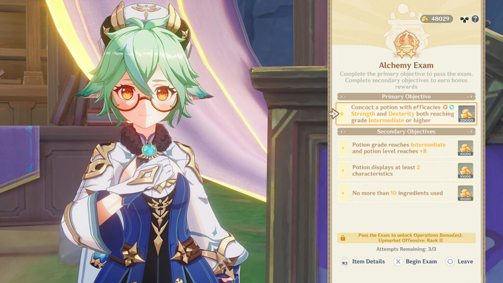 Sucrose presents the second Alchemy Exam to the Traveler.