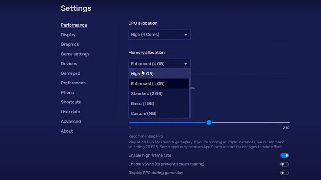 BlueStacks settings