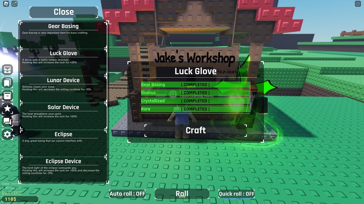 crafting a luck glove in roblox sols rng