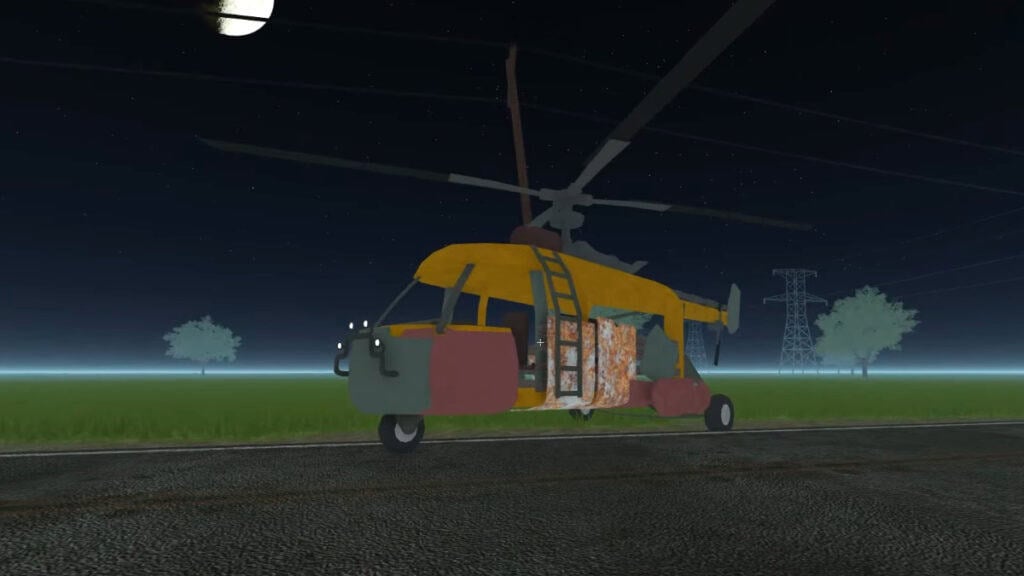 How to Unlock (& Use) the Helicopter in A Dusty Trip Roblox A Helicopter waits by the roadside at night in A Dusty Trip