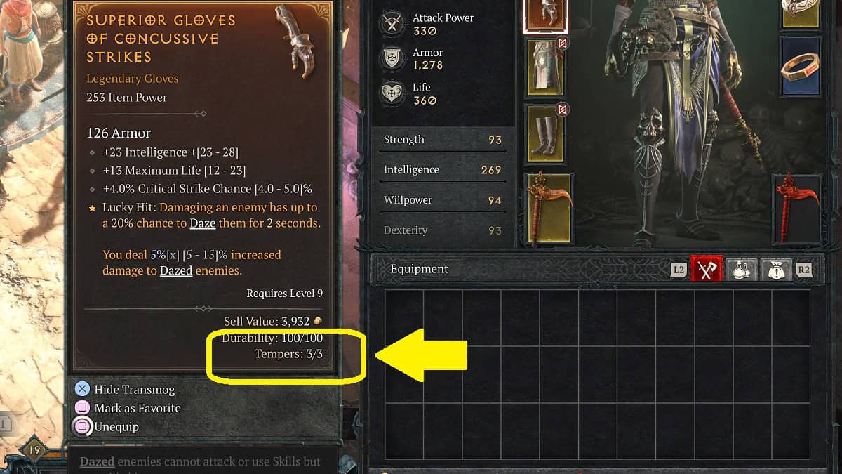 tempering charges on legendary gloves