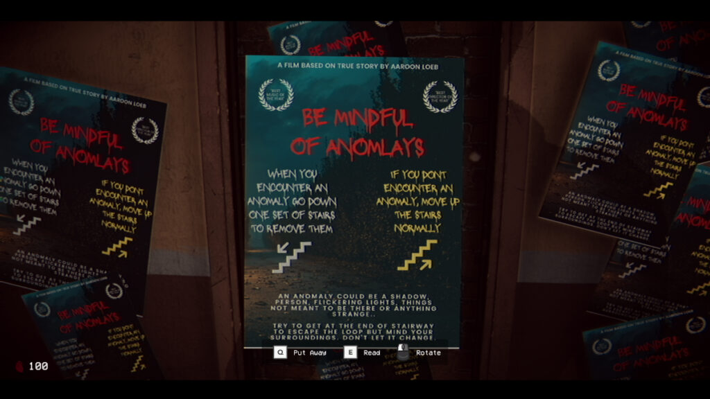 The player examines a flyer containing directions in PT 7 - The Stairway, one of the best horror games on Itch.io