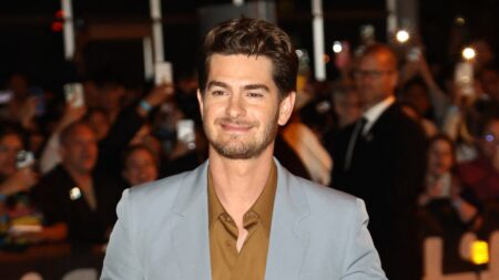 Andrew Garfield arriving at film premiere for We Live In Time