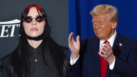 A photo collage of Billie Eilish and Donald Trump
