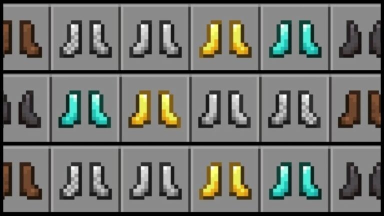 A collection of craftable boots in Minecraft