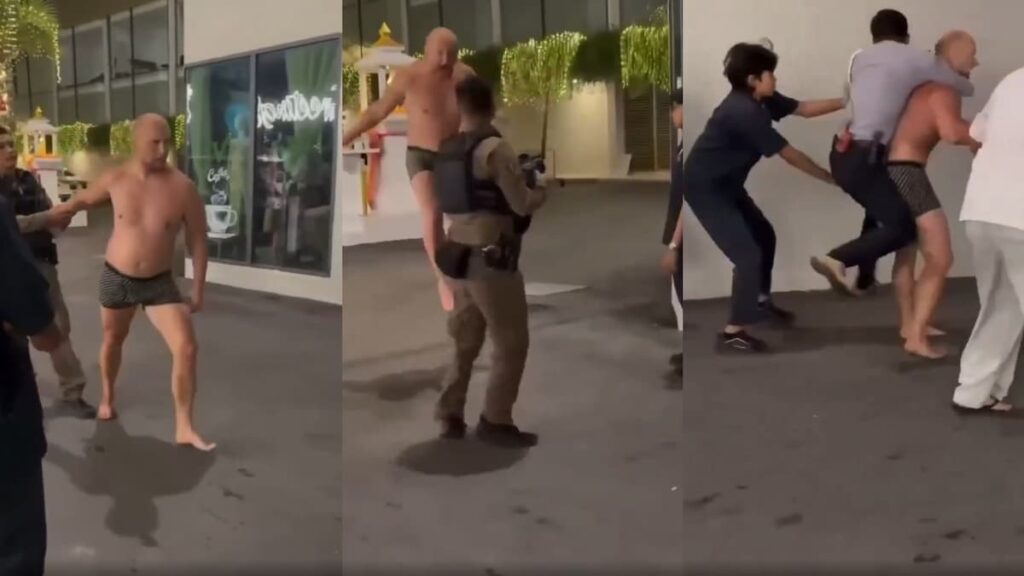 Russian Tourist Uses Drunken Kung Fu Attacks Against Disorganized Police While Half Naked police struggle to arrest man