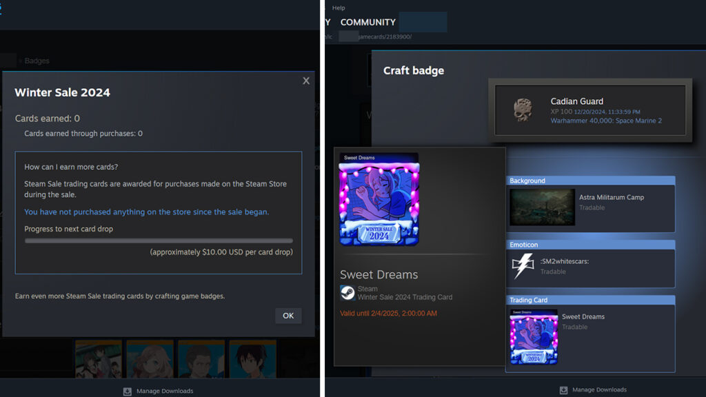 Crafting Badges will drop Steam Winter Sale 2024 Trading Cards