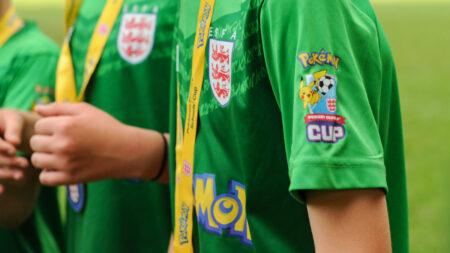 Kids soccer uniforms featuring Pokemon characters