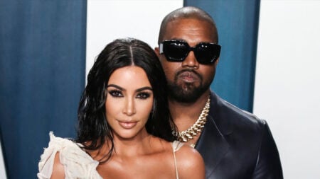 Kim Kardashian and Kanye West at the 2020 Vanity Fair Oscar Party