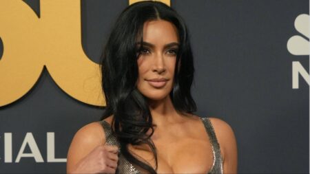 Kim Kardashian at SNL's 50th anniversary red carpet