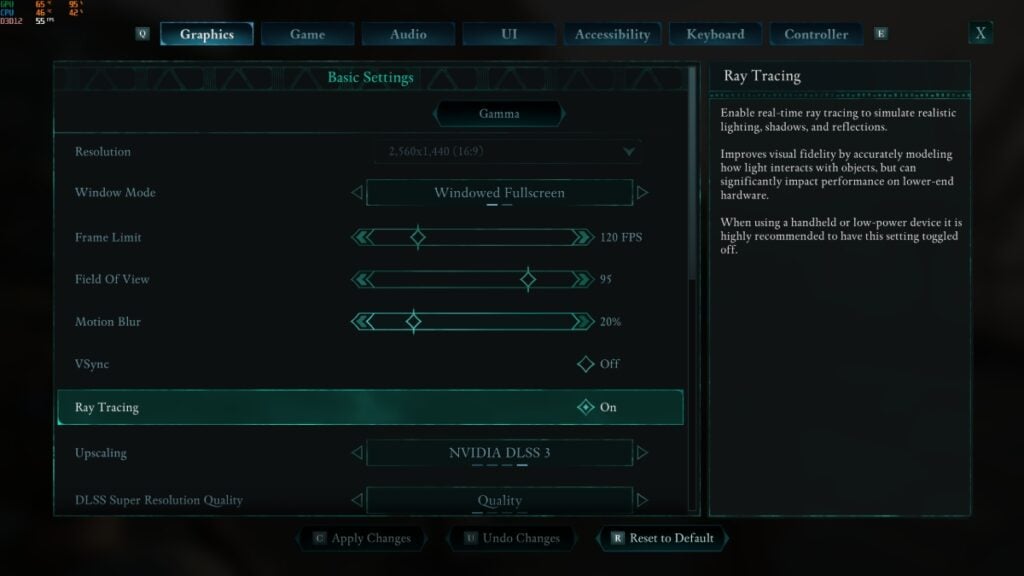 Avowed Settings for graphics