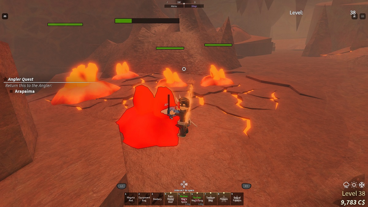 drilling lava veins for crafting materials in roblox fisch