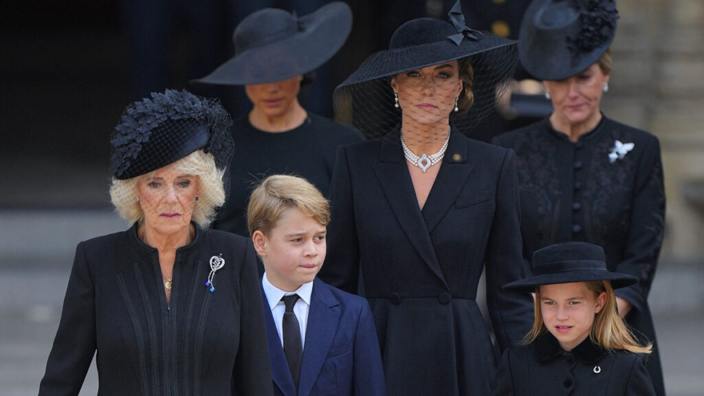 Meghan Markle with members of the royal family at Queen Elizabeth's funeral.