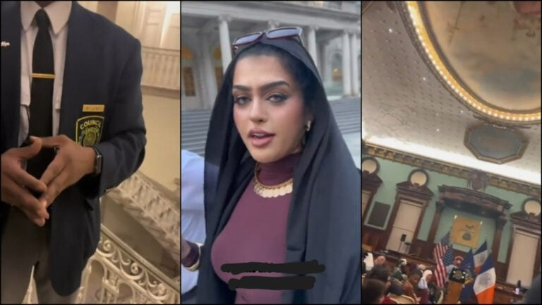 A protestor is ejected from an NYC city hall Eid event for questioning a council member
