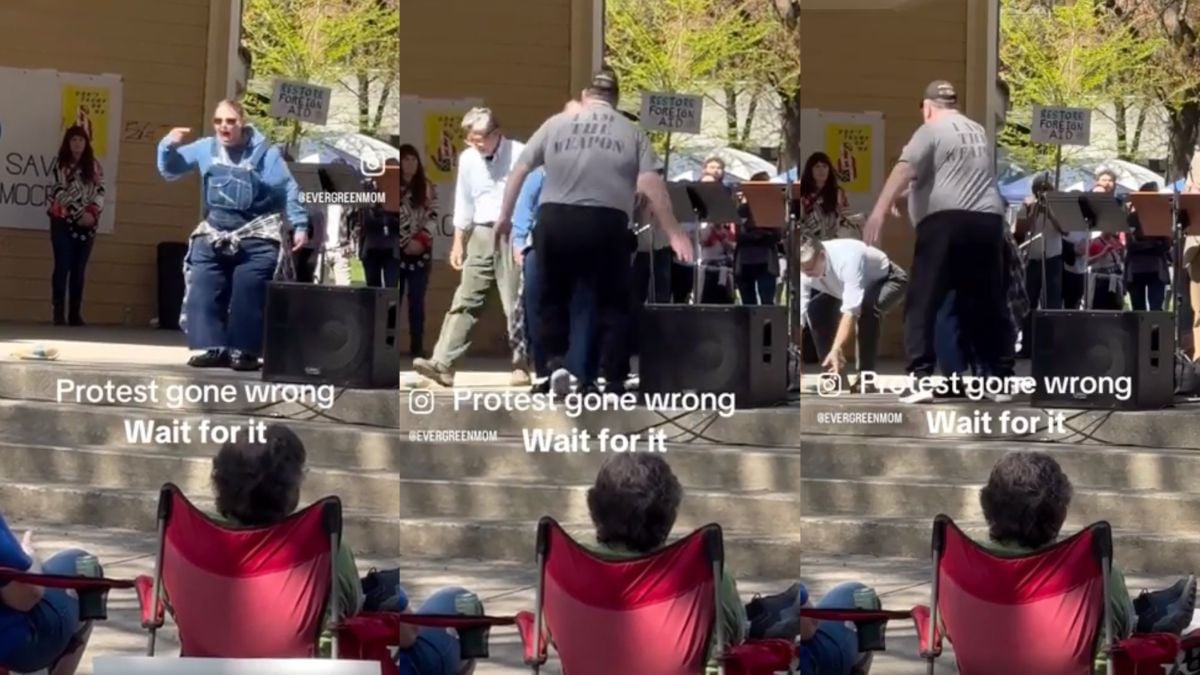 Heckler at Washington ‘Hands Off!” Protest Gets Whacked in Face With ‘The Weapon’: ‘You Don’t Like Hands Off, Ok Now We Doing Hands On!’