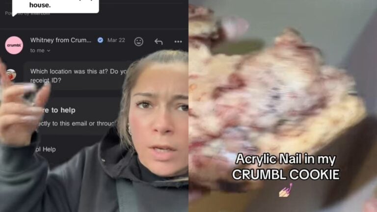 A picture of Connecticut woman with a Crumbl cookie.