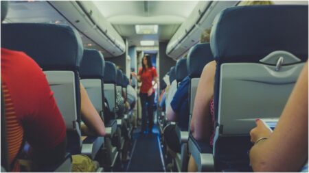 Passengers on airplane.
