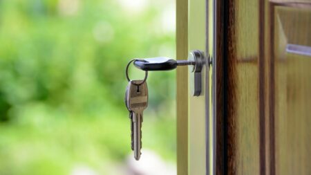 A key in the lock of a door